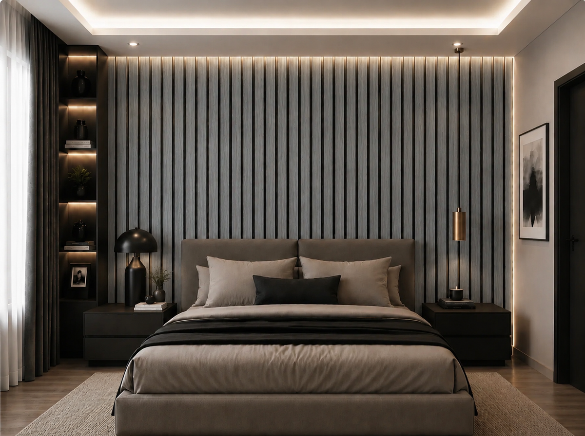 Acoustic Slat Wall Panels — Silver Walnut (2400×600mm, 44mm Wide Slat)