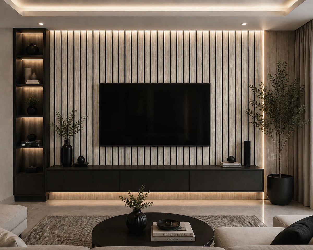 Acoustic Slat Wall Panels — Silver Walnut (2400×600mm, 44mm Wide Slat)
