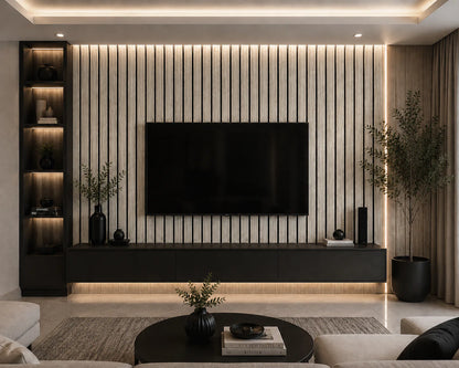 Acoustic Slat Wall Panels — Silver Walnut (2400×600mm, 44mm Wide Slat)