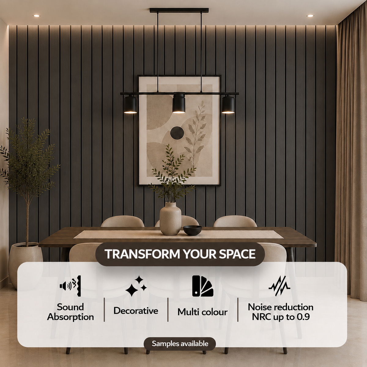 Acoustic Slat Wall Panels — Dark Oak (2400×600mm, 44mm Wide Slat)