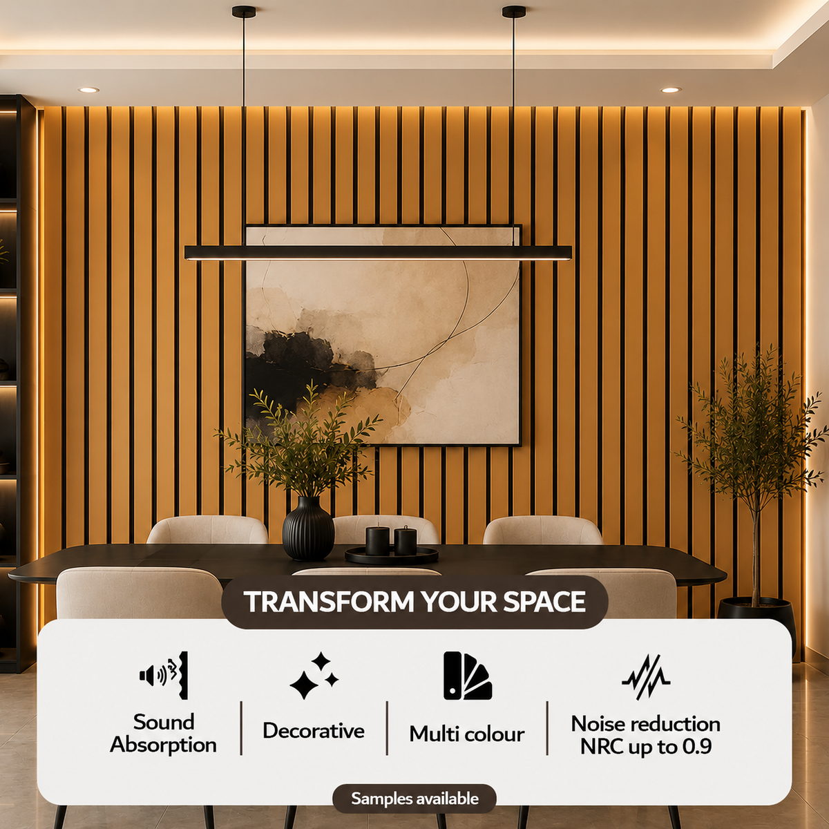 Acoustic Slat Wall Panels — Brass PVC (2400×600mm, 44mm Wide Slat)