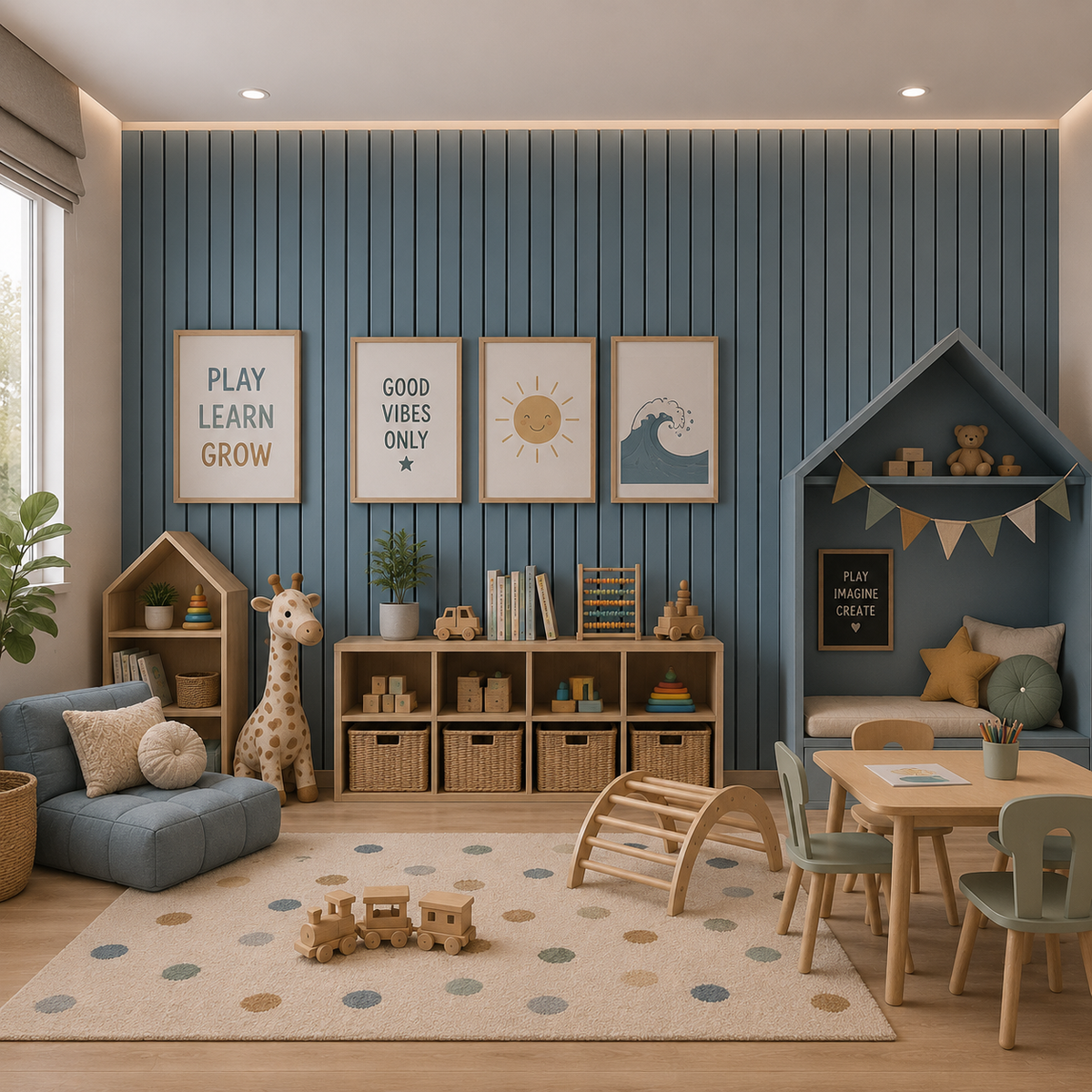 Acoustic Slat Wall Panels — Blue PVC (2400×600mm, 44mm Wide Slat)