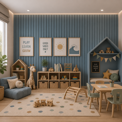 Acoustic Slat Wall Panels — Blue PVC (2400×600mm, 44mm Wide Slat)