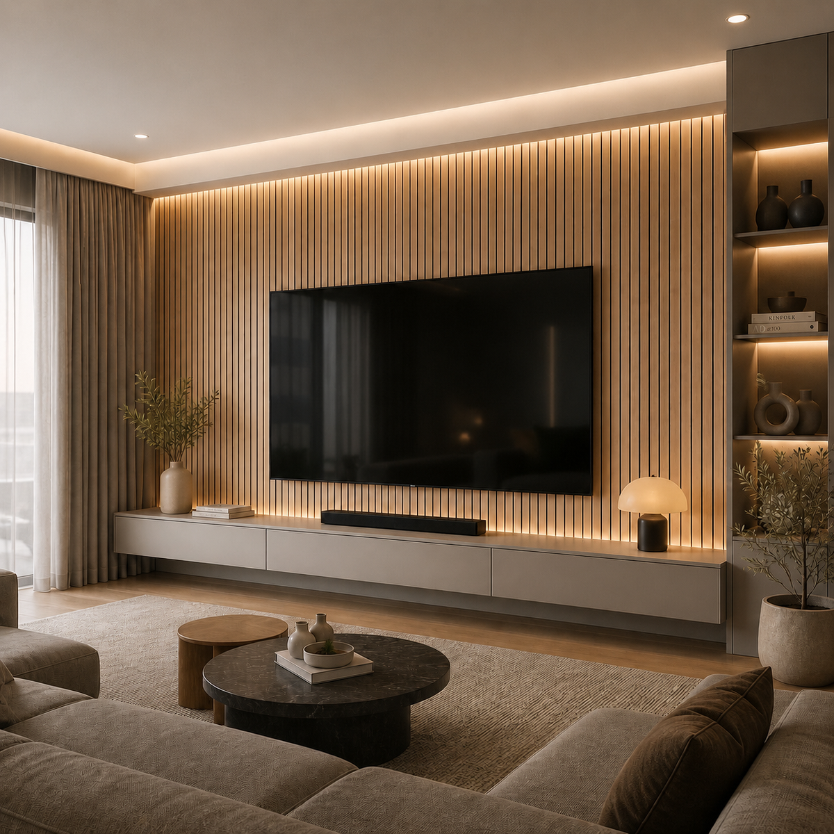 Acoustic Slat Wall Panels — White Oak (2400×600mm, 44mm Wide Slat)