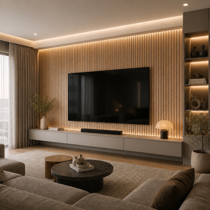 Acoustic Slat Wall Panels — White Oak (2400×600mm, 44mm Wide Slat)