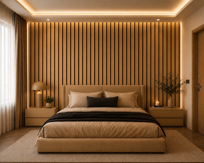 Acoustic Slat Wall Panels — Brass PVC (2400×600mm, 44mm Wide Slat)