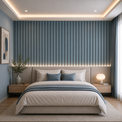 Acoustic Slat Wall Panels — Blue PVC (2400×600mm, 44mm Wide Slat)