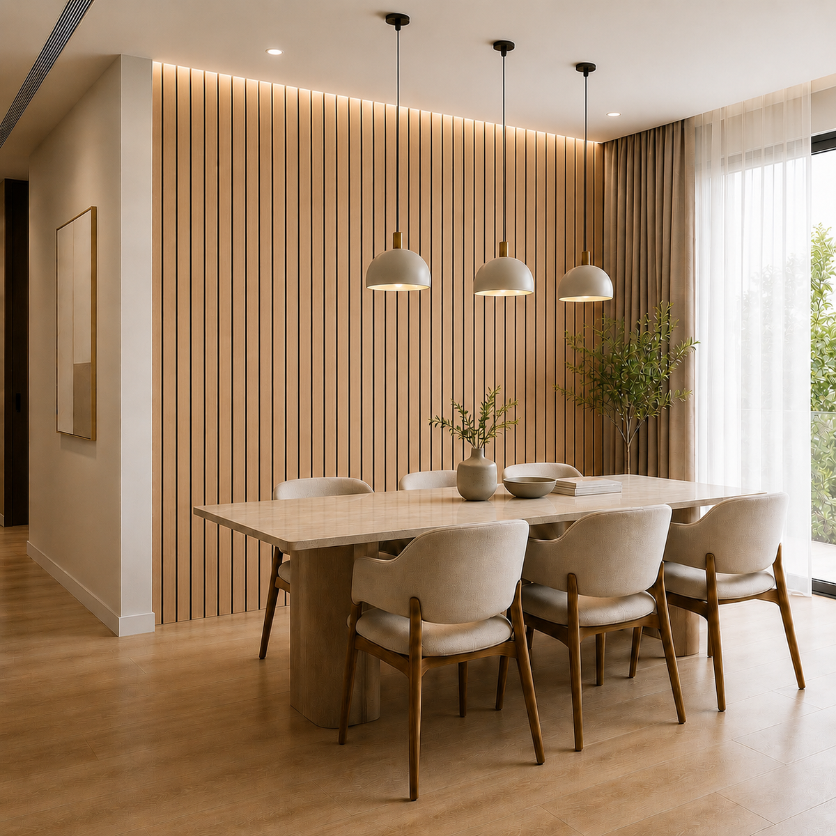 Acoustic Slat Wall Panels — White Oak (2400×600mm, 44mm Wide Slat)