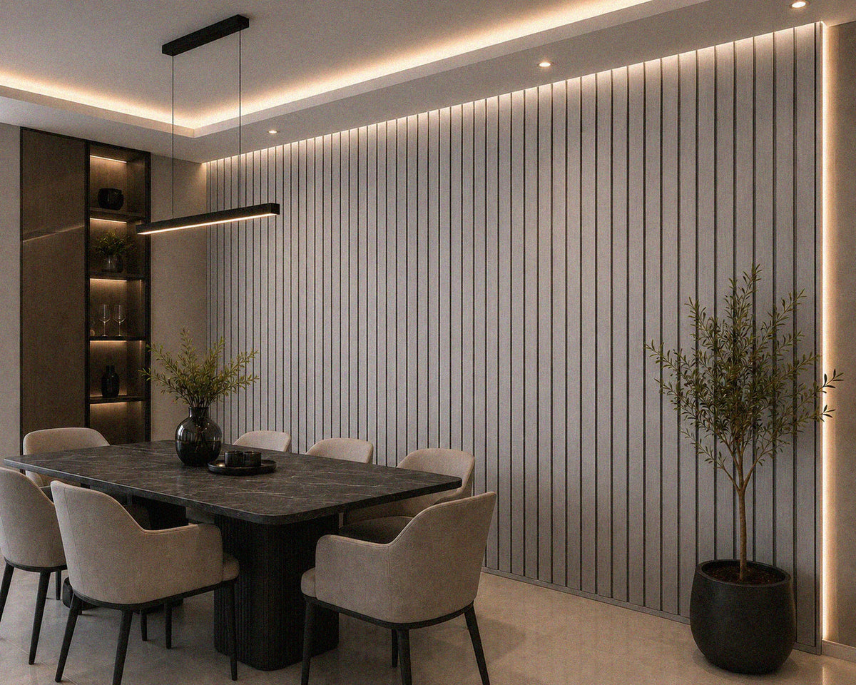 Acoustic Slat Wall Panels — Silver Walnut (2400×600mm, 44mm Wide Slat)
