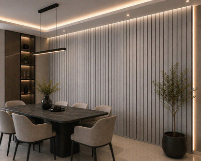 Acoustic Slat Wall Panels — Silver Walnut (2400×600mm, 44mm Wide Slat)