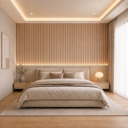 Acoustic Slat Wall Panels — White Oak (2400×600mm, 44mm Wide Slat)