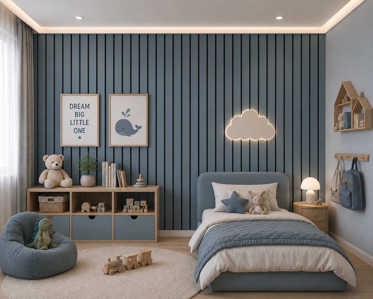 Acoustic Slat Wall Panels — Blue PVC (2400×600mm, 44mm Wide Slat)