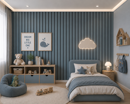 Acoustic Slat Wall Panels — Blue PVC (2400×600mm, 44mm Wide Slat)