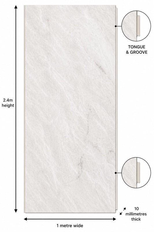 Light Grey Marble Shower Wall Panel | 2.4m x 1m | 10mm PVC Tongue & Groove
