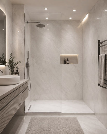 Light Grey Marble Shower Wall Panel | 2.4m x 1m | 10mm PVC Tongue & Groove