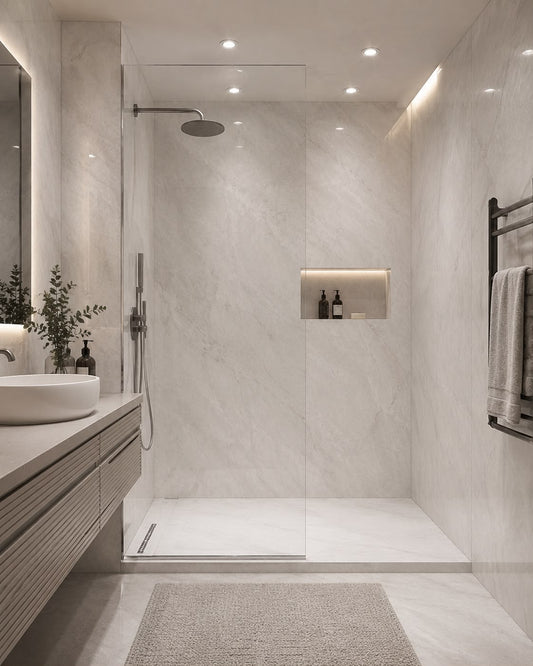 Light Grey Marble Shower Wall Panel | 2.4m x 1m | 10mm PVC Tongue & Groove