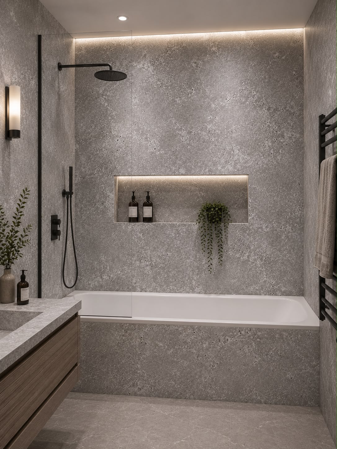 Concrete Gloss Shower Wall Panel | 2.4m x 1m | 10mm PVC Tongue & Groove