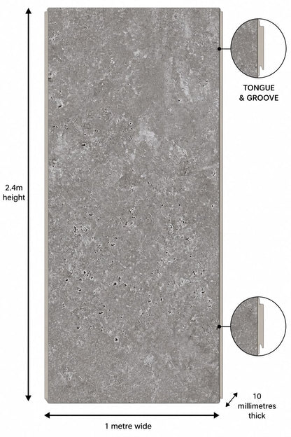 Concrete Gloss Shower Wall Panel | 2.4m x 1m | 10mm PVC Tongue & Groove