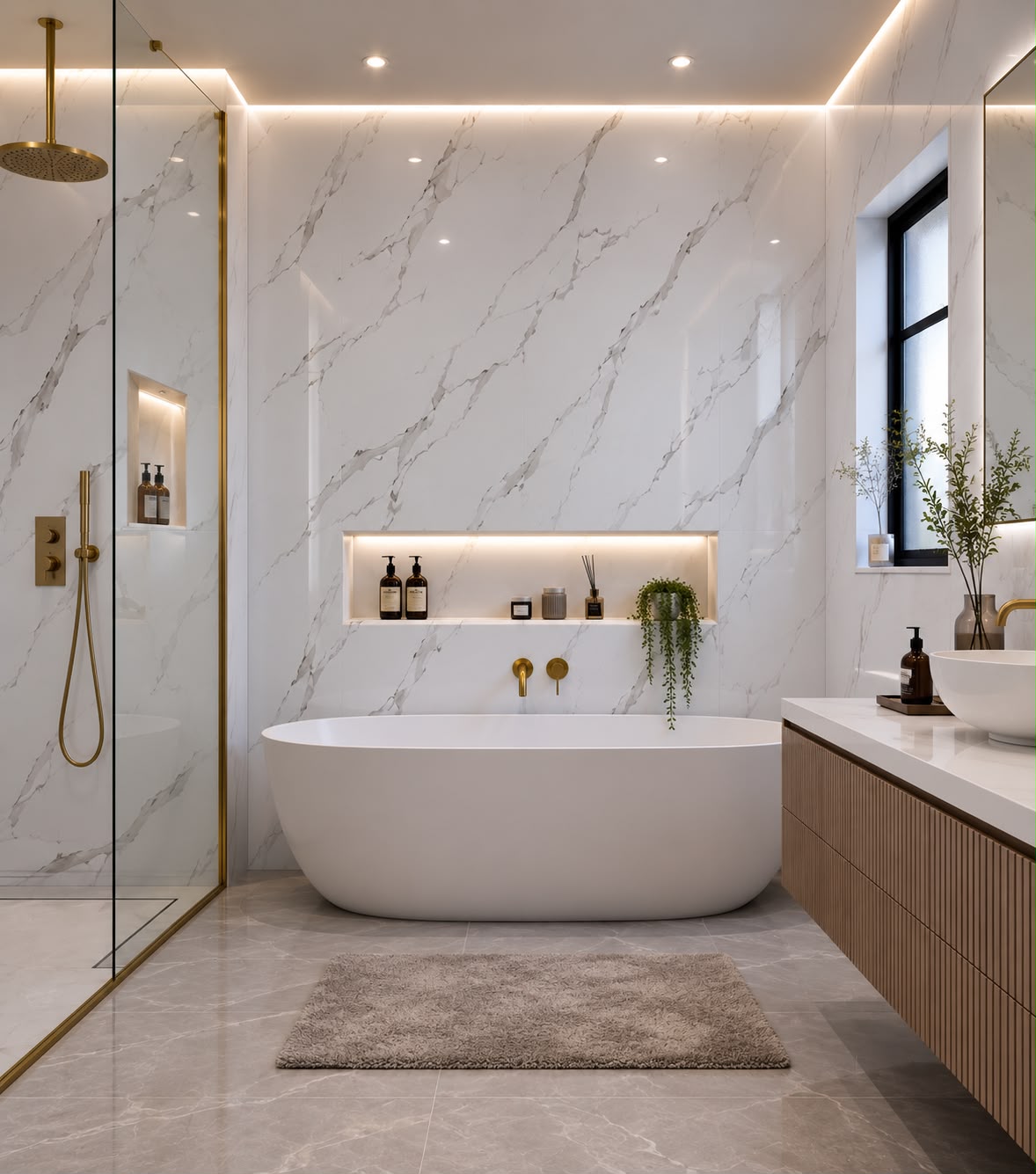 White Marble Shower Wall Panel | 2.4m x 1m | 10mm PVC Tongue & Groove