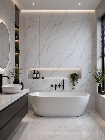 White Marble Shower Wall Panel | 2.4m x 1m | 10mm PVC Tongue & Groove