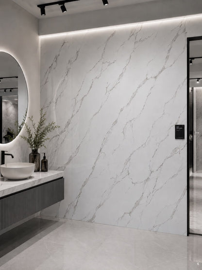 White Marble Shower Wall Panel | 2.4m x 1m | 10mm PVC Tongue & Groove