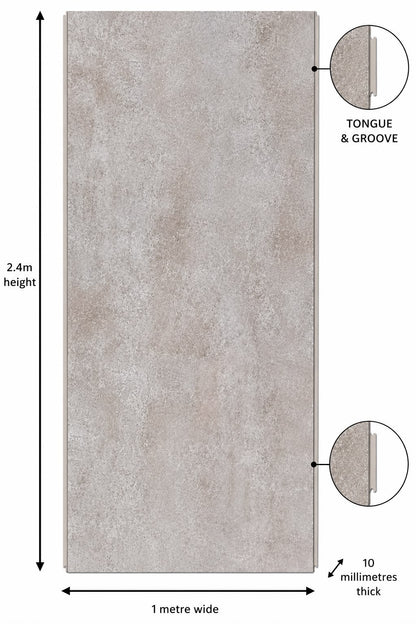 Matt Beige Concrete Shower Wall Panel | 2.4m x 1m | 10mm PVC Tongue & Groove