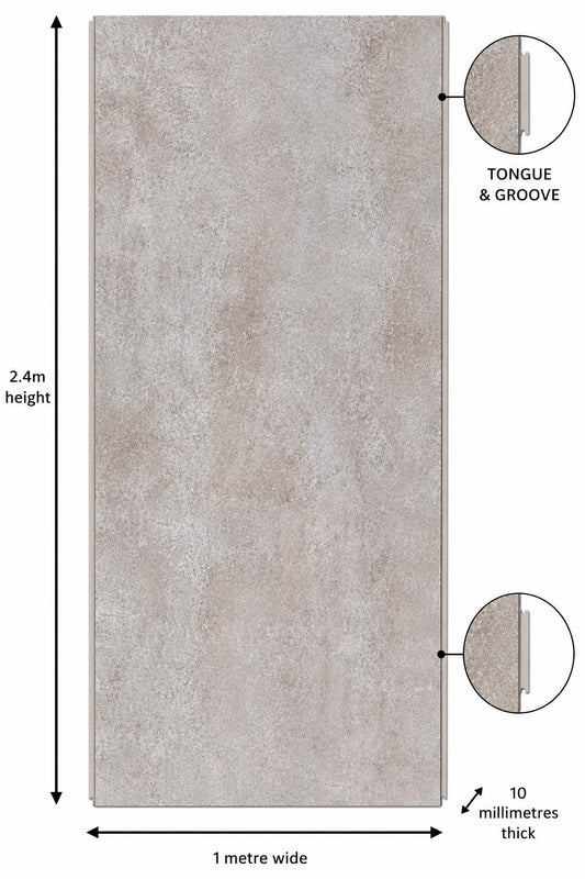 Matt Beige Concrete Shower Wall Panel | 2.4m x 1m | 10mm PVC Tongue & Groove