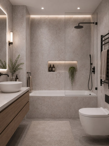 Matt Beige Concrete Shower Wall Panel | 2.4m x 1m | 10mm PVC Tongue & Groove