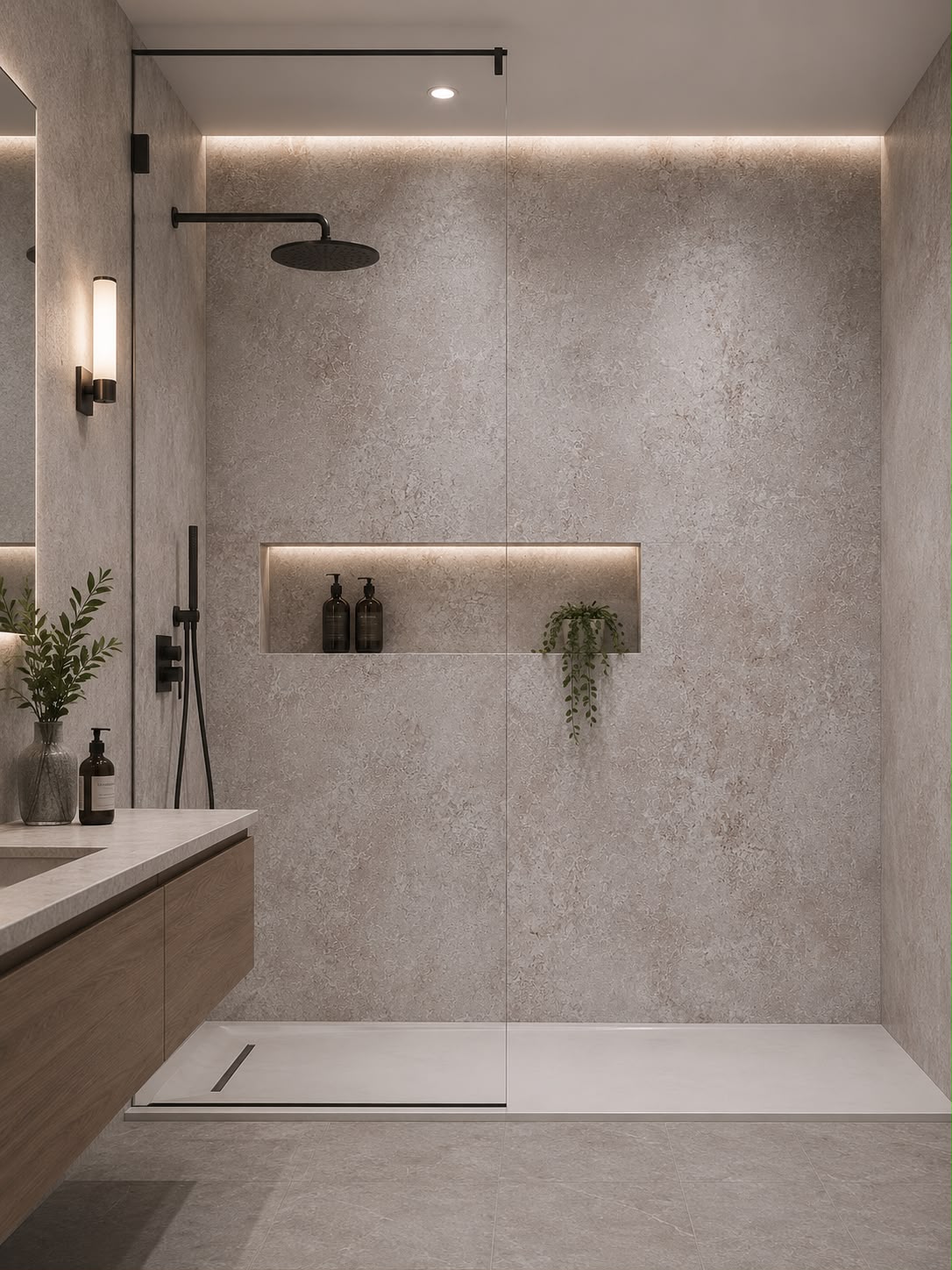 Matt Beige Concrete Shower Wall Panel | 2.4m x 1m | 10mm PVC Tongue & Groove