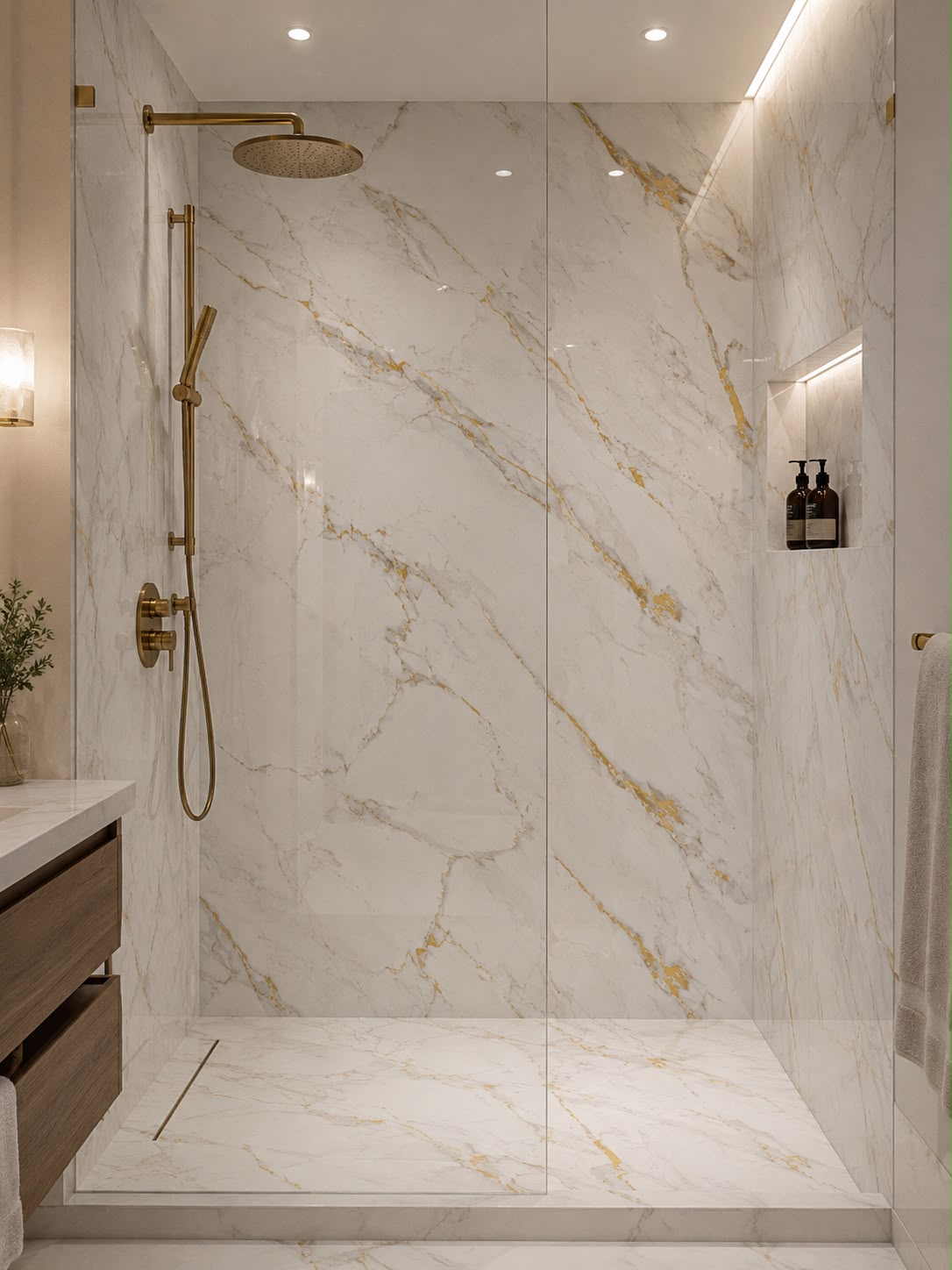 Gilded Marble Gloss Shower Wall Panel | 2.4m x 1m | 10mm PVC Tongue & Groove