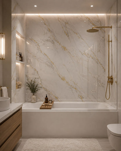 Gilded Marble Gloss Shower Wall Panel | 2.4m x 1m | 10mm PVC Tongue & Groove