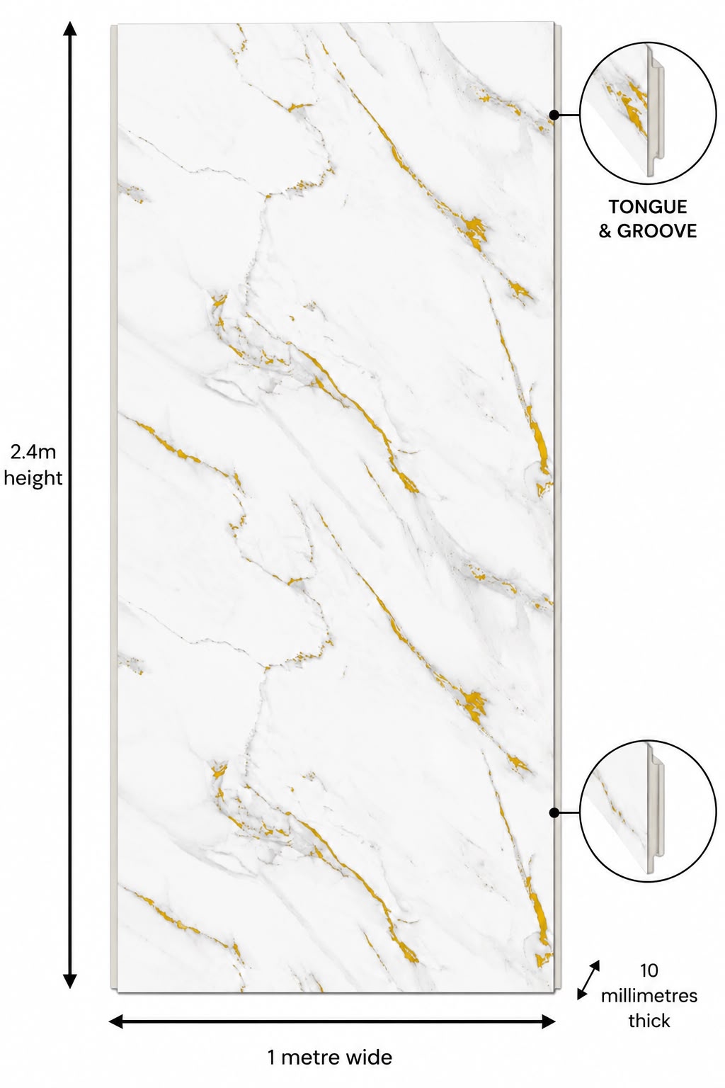 Gilded Marble Gloss Shower Wall Panel | 2.4m x 1m | 10mm PVC Tongue & Groove