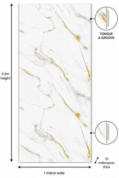Gilded Marble Gloss Shower Wall Panel | 2.4m x 1m | 10mm PVC Tongue & Groove