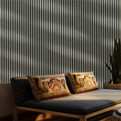 Silver Walnut acoustic slat wall panel — full panel front view
