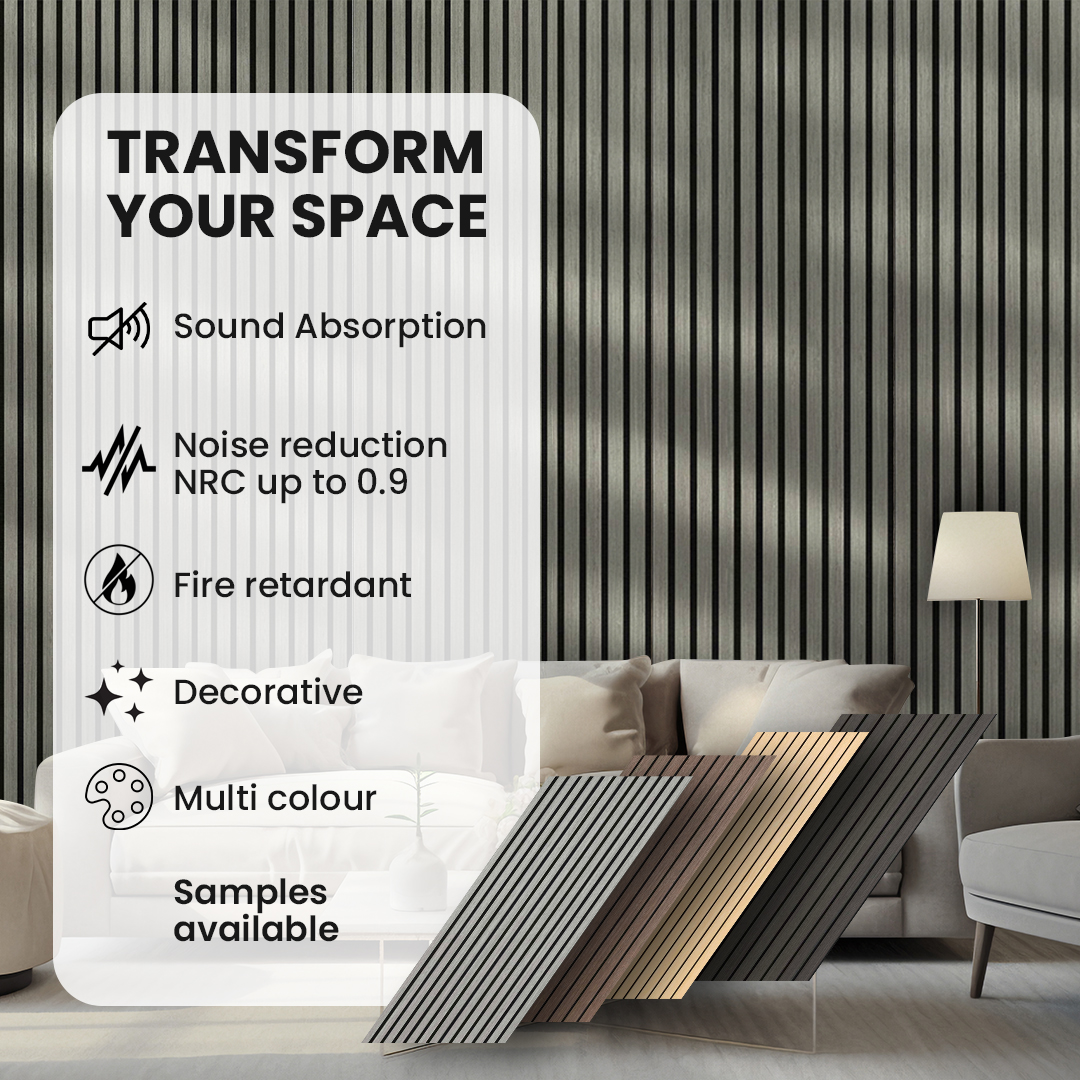 Silver Walnut acoustic slat wall panel — product specs and features information card