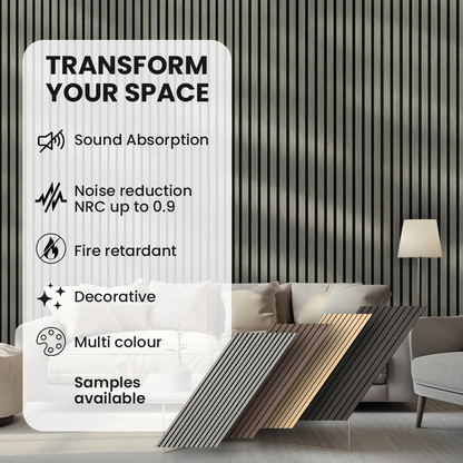 Silver Walnut acoustic slat wall panel — product specs and features information card