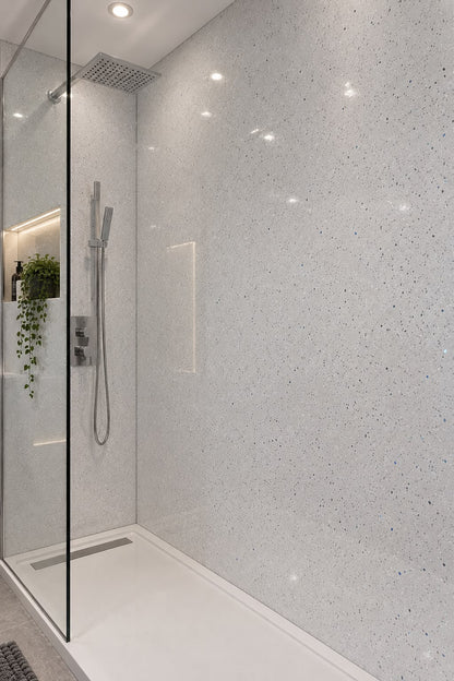 White Sparkle Shower Wall Panel | 2.4m x 1m | 10mm PVC Tongue and Groove
