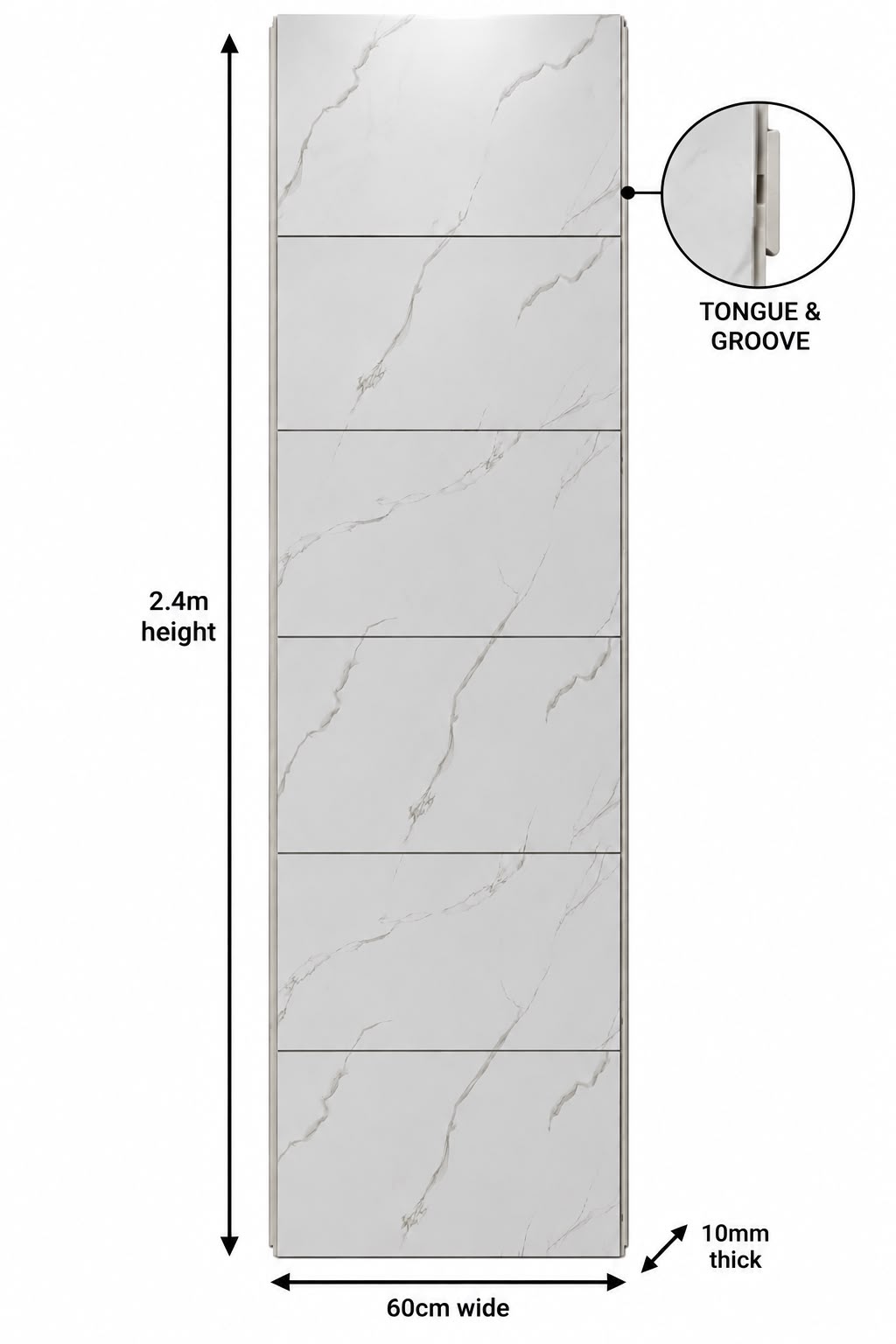 White Marble Matt Tile Effect Shower Wall Panel | 2.4m x 60cm | 10mm PVC Tongue and Groove