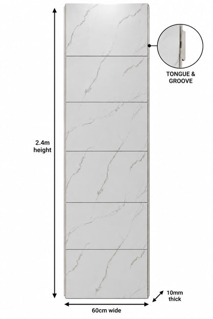 White Marble Matt Tile Effect Shower Wall Panel | 2.4m x 60cm | 10mm PVC Tongue and Groove