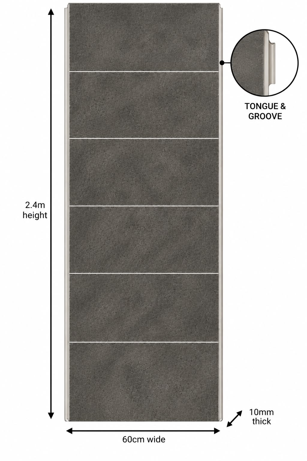 Dark Grey Marble Matt Tile Effect Shower Wall Panel | 2.4m x 60cm | 10mm PVC Tongue and Groove