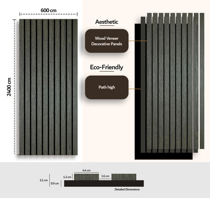 Dark Oak acoustic slat wall panel installed as feature wall — interior lifestyle shot
