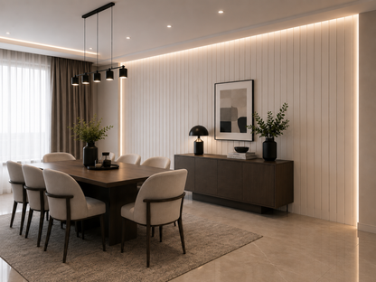 White PVC acoustic slat wall panel — slat texture and finish detail
